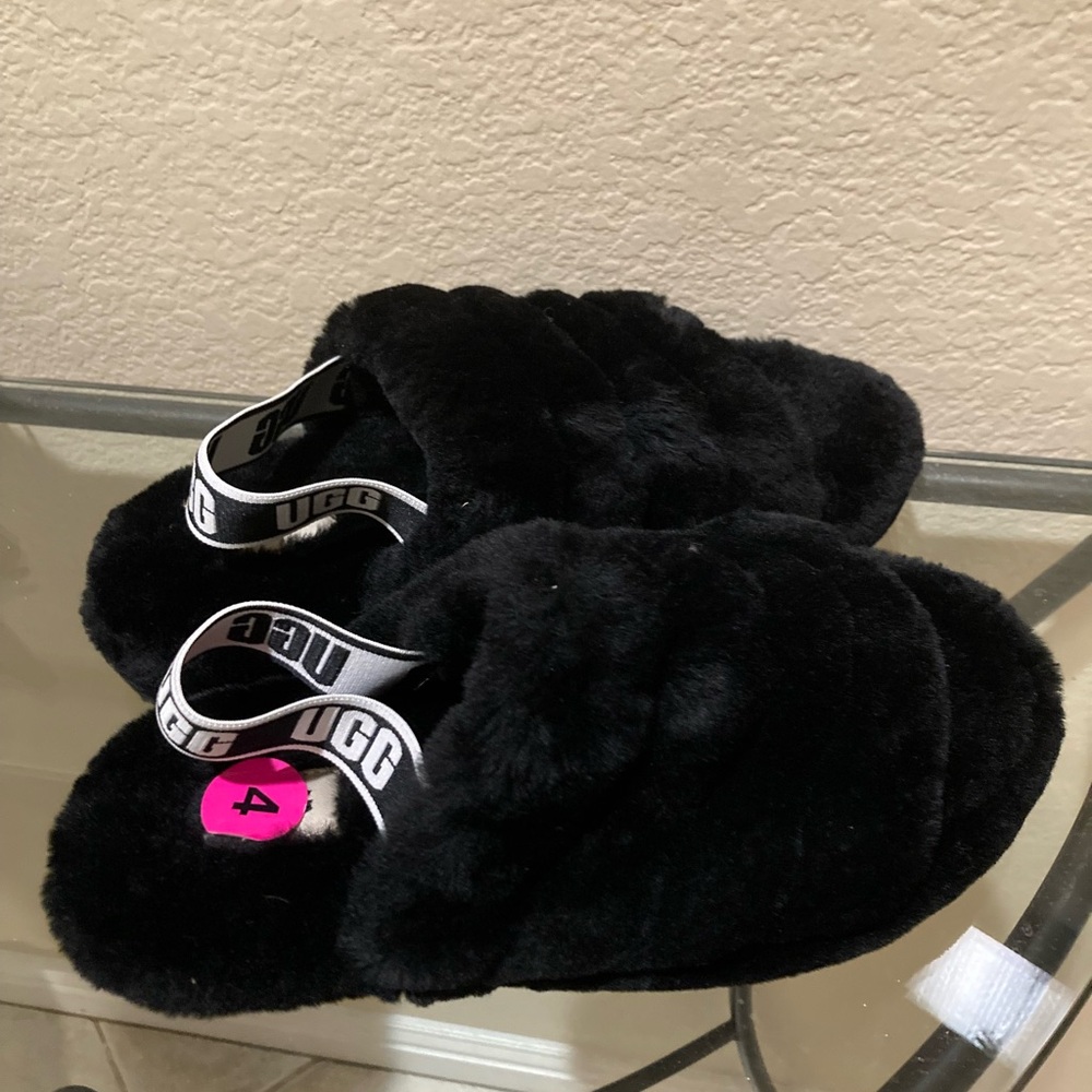 UGG Kids Black Fluff Yeah Slide Slippers